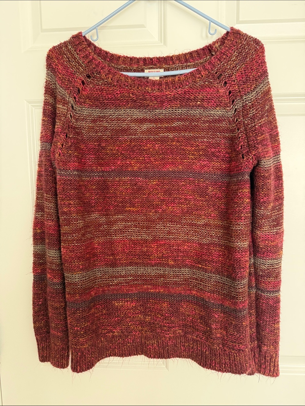 Mossimo Supply Co. Marled Red Multi-Tone Scoop Neck Sweater